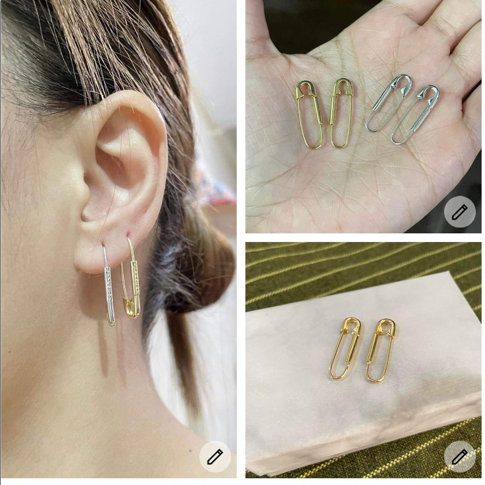 18k solid gold paper safety pin earings
